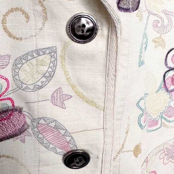 CHICO’S FLORAL EMBROIDERED CREAM AND PASTELS BLAZER SZ 2/12 - Picture 5 of 10